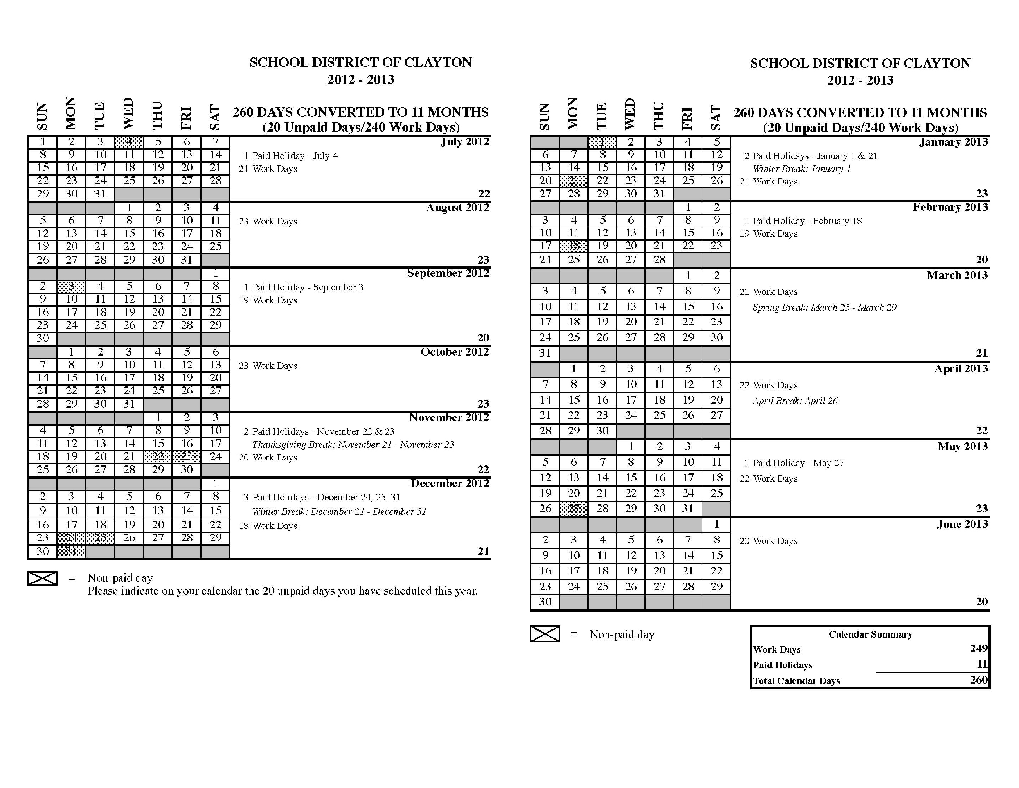 human resources calendars